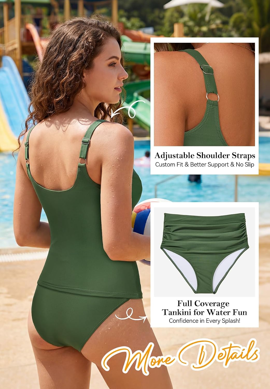 Zando Women’s Tankini Swimsuits Two Piece Bathing Suit Tummy Control Modest Tankini Top & Bottoms Full Coverage Swimwear