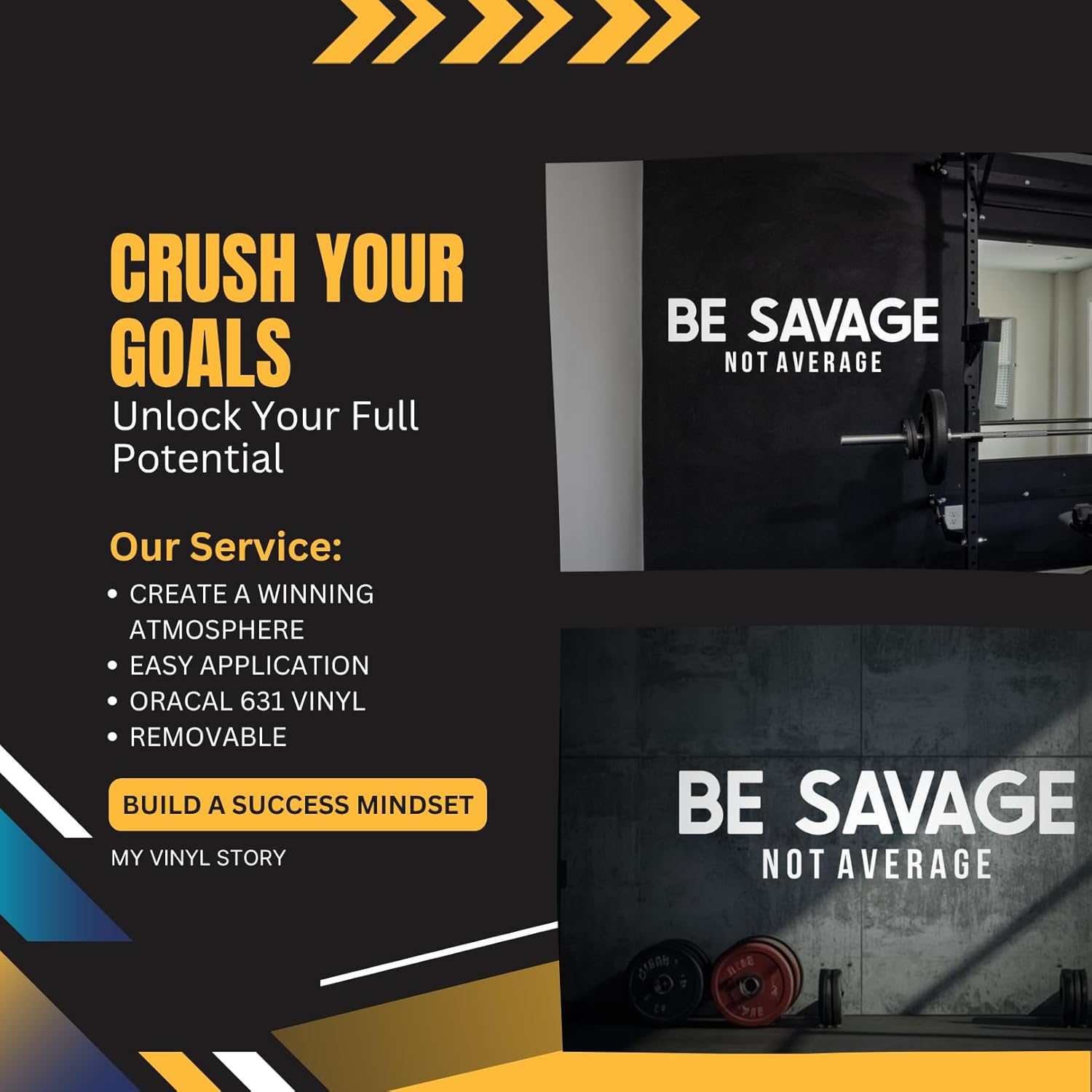My Vinyl Story - Be Savage Not Average - Large Motivational Wall Decal Sticker Quote for Home Gym Fitness Workout Inspirational Wall Art Vinyl Decor Removable (White, 60x17 inches)