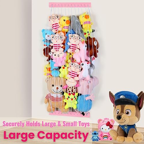 Miniatura 9 de VOMELON Almacenamiento de animales de peluche de madera suave para habitación de los niños, soporte de pared para colgar en la puerta, organizador