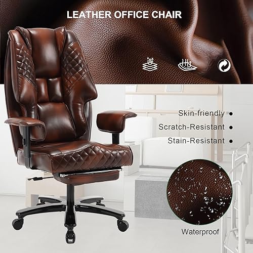 Miniatura 6 de Silla de oficina grande y alta de 500 libras con reposapiés, silla ergonómica para juegos con asiento ancho de cuero, sillas reclinables para