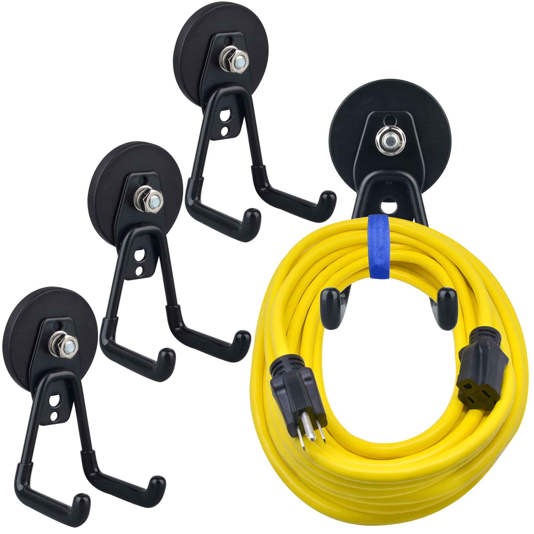 MUTUACTOR Robuste Haken, magnetisch beschichtet, Garagenhaken mit seltenen Erden, zum Aufhängen von Kreuzfahrten im Klassenzimmer, Küchenfächer, Metalltüren (D66 mm, 4 Haken, schwarz)
