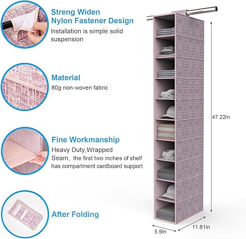 Miniatura 3 de Domsanistor Organizador de zapatos colgante de 10 estantes, organizador de zapatos colgante para armario, soporte para zapatos y almacenamiento que