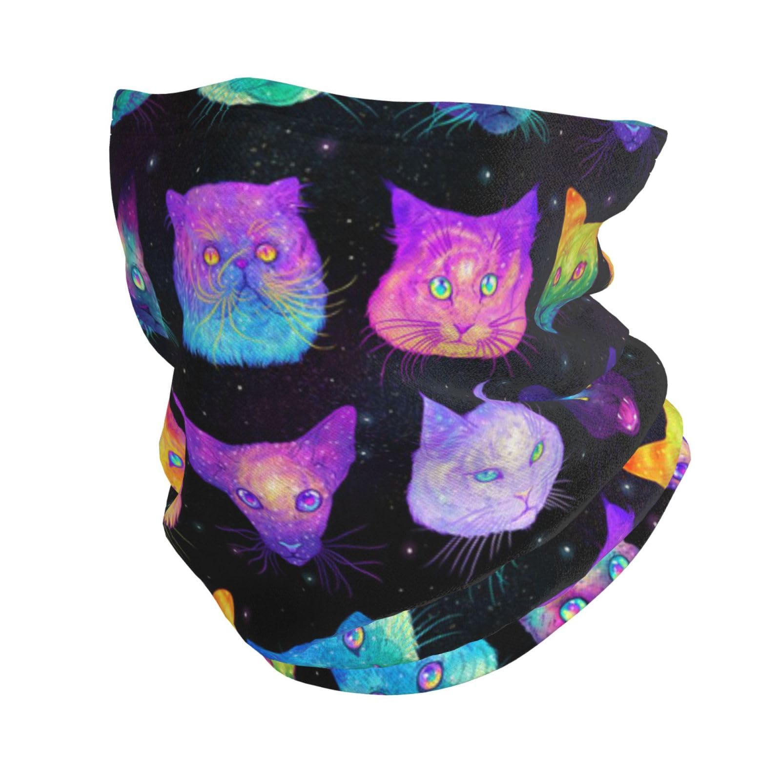 Hceaatb Unisex Black Multifunctional Headwear Cat Face Colorful Starry Sky Ourdoor Face Balaclavas Neck Gaiter Bandanas Scarf For Men Women Outdoor Sports