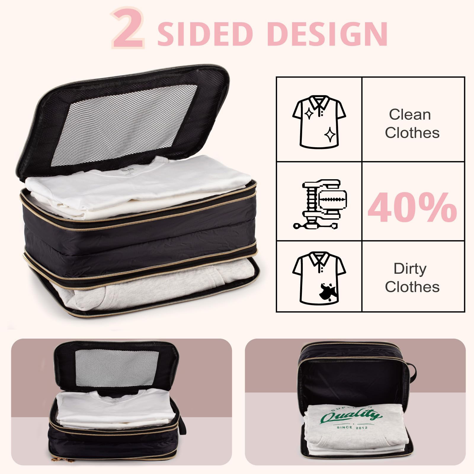 Cubo da imballaggio a compressione espandibile su entrambi i lati, set da 3 pezzi, leggero, a doppio ponte, borsa organizer per bagagli, zaini, valigie, accessori da viaggio da donna per vestiti
