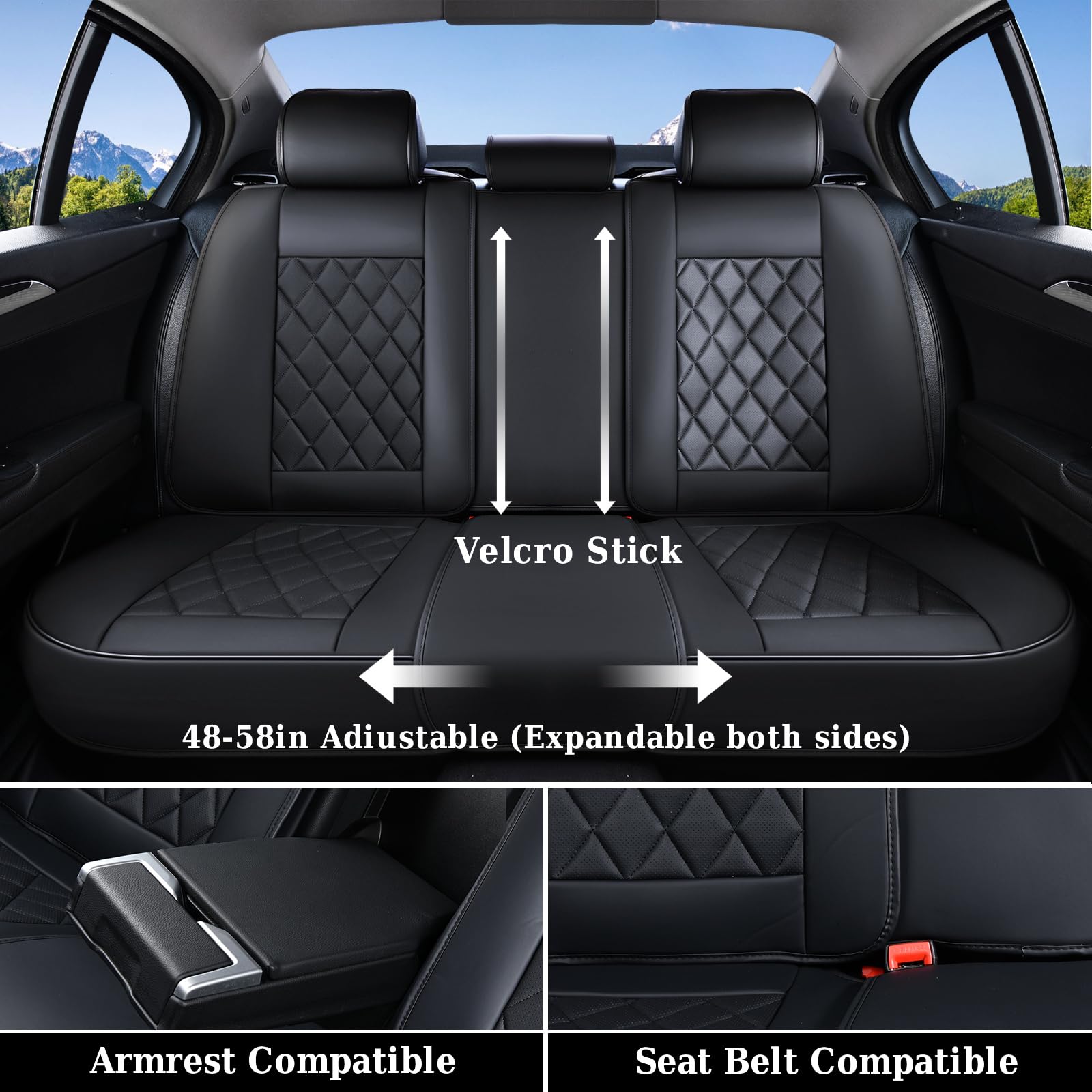 Coverado Sitzbezüge Vorne und Hinten 5 Stück, Auto-Sitzbezüge Set Universal Nappa Leder Kompatibel mit Den Meisten Limousinen SUV Pick-up Truck, TypeA Schwarz