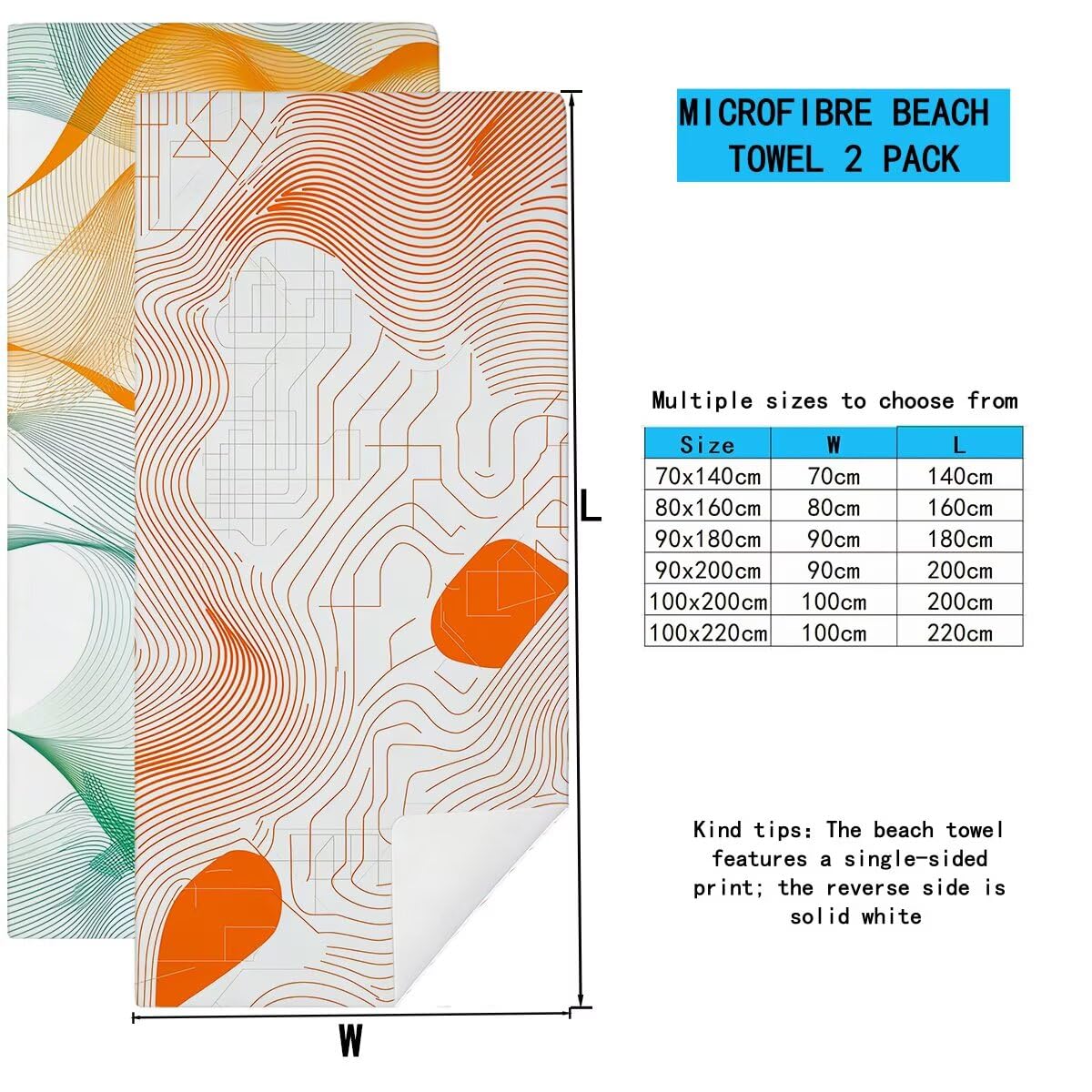 Telo Mare Microfibra, Telo Mare Grande 100x200cm 2 Pezzi, Asciugamano Palestra Donna Asciugatura Rapida, Antisabbia Asciugamano Microfibra, Leggero Asciugamani Palestra per Regalo (Moderno) -4366