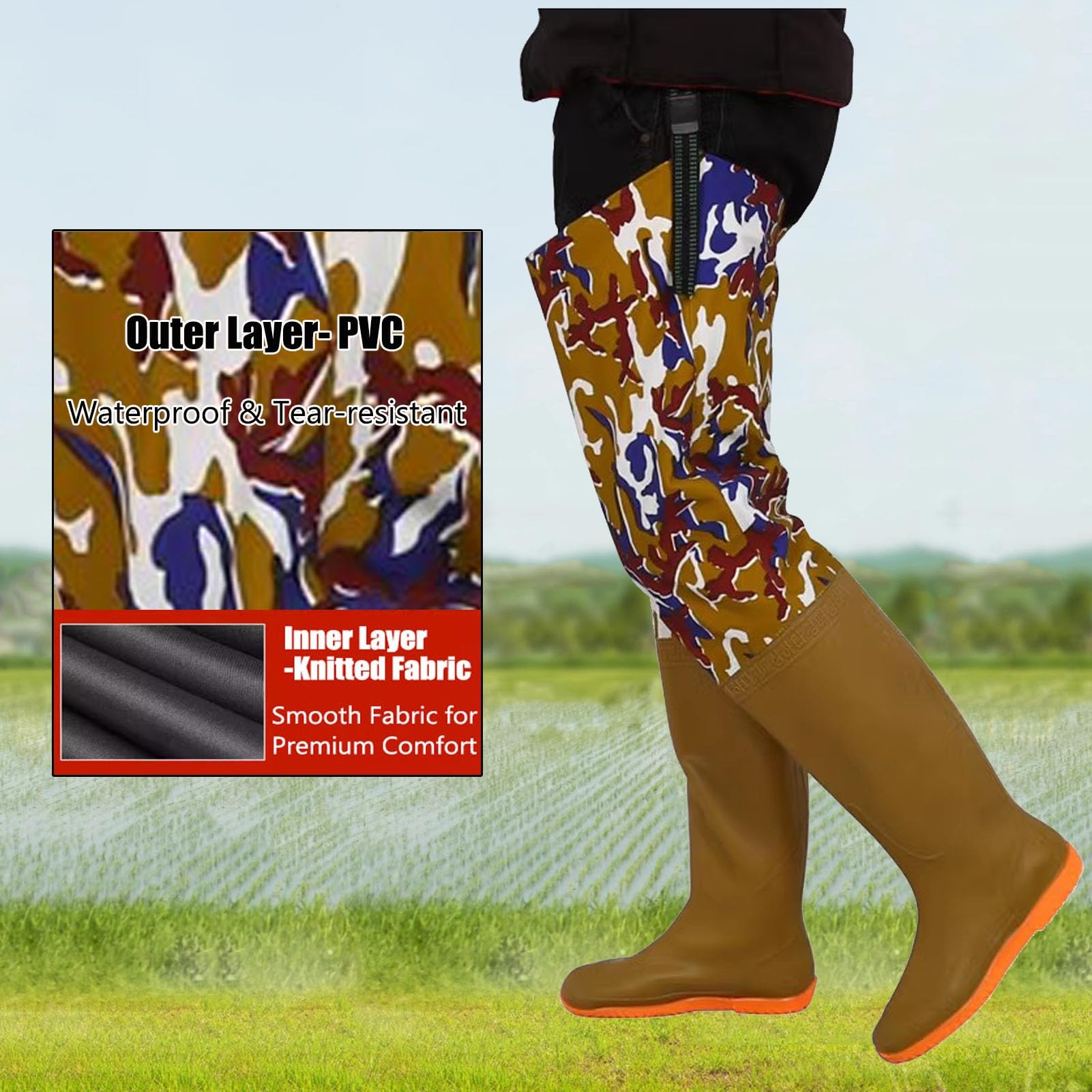 Waders Pesca Stivali da Pesca Impermeabili per Uomo E Donna, Stivali da Pesca Leggeri con Suola Oxford con Tacchetti per Giardinaggio, Laghetti, Fango
