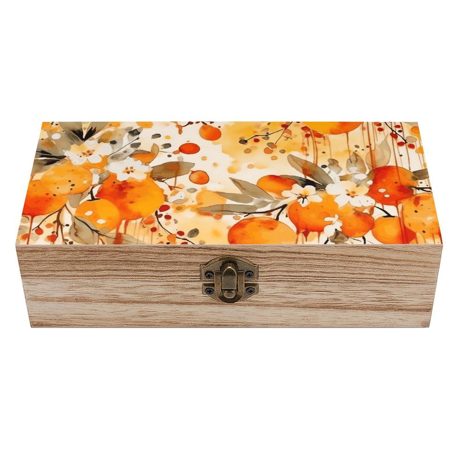 Boîte de rangement en bois précieux au motif botanique délicat pour décoration haut de gamme