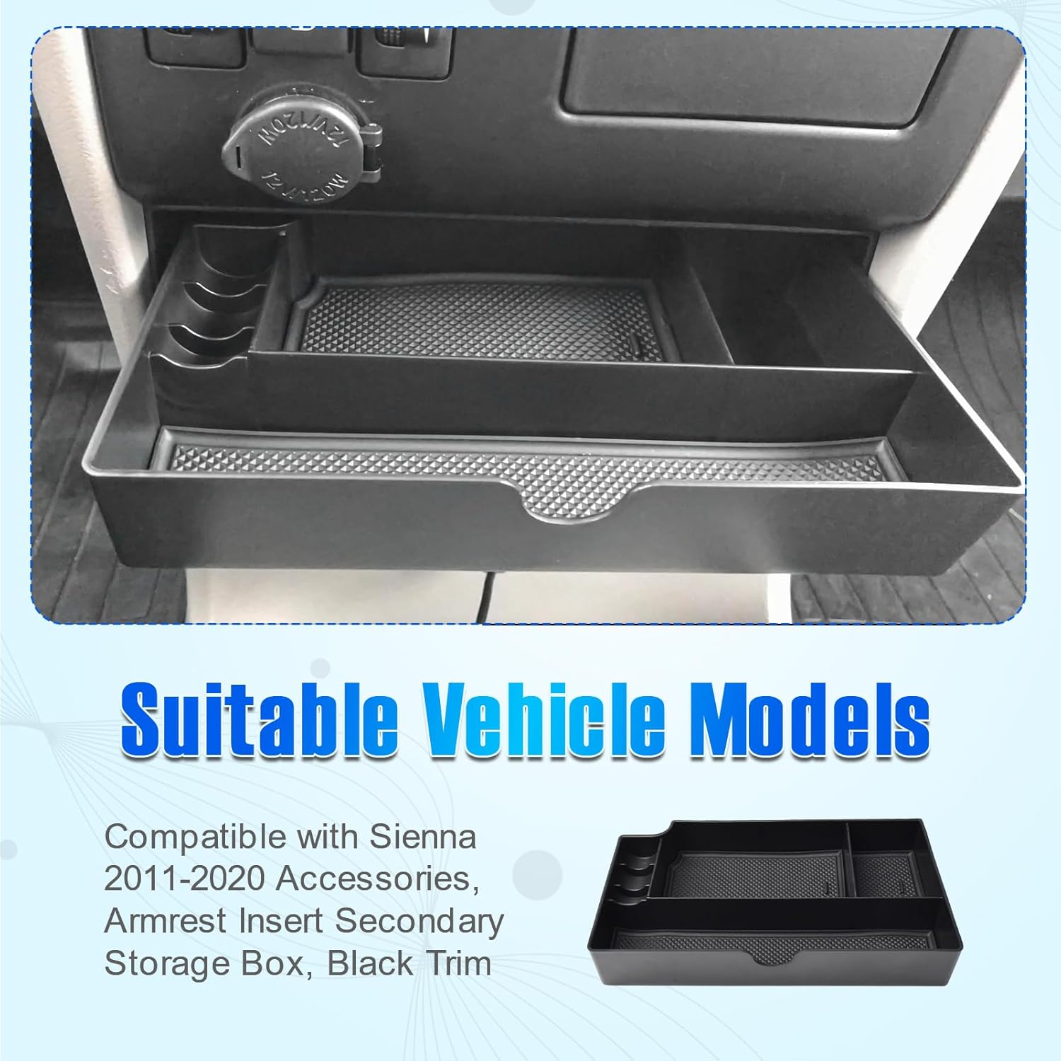 EDBETOS 2PCS/Set Center Console Organizer Compatible with Toyota Sienna 2015-2018 2019 2020 Interior Accessories Console Drawer Insert Tray and Sienna Secondary Armrest Storage Box, ABS Material