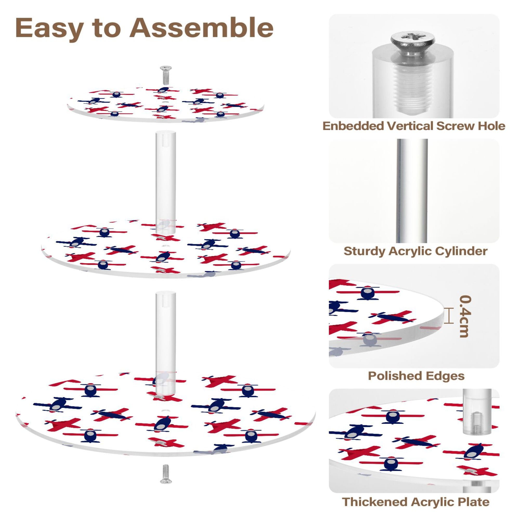 PYBUG Airplanes 3 Tier Acrylic Cupcake Stands Tower,Dessert Table Display Set for Tea Party,Wedding,Birthday, Baby Shower