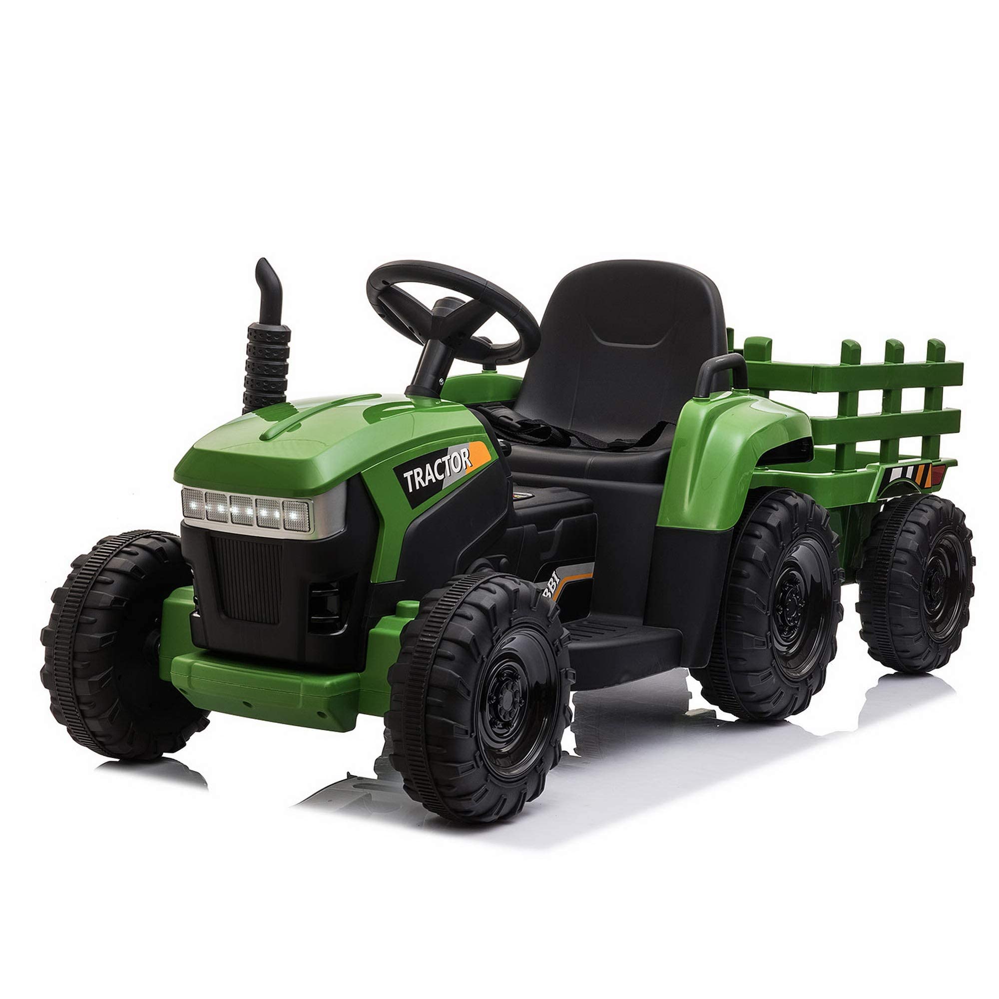 Kids Electric Ride on Toy Tractor, Toddlers 12V Battery-Powered Car to Drive, 35W Dual Motor 6-Wheels Trailer Vehicle with 3-Speeds/LED & Horn Functions for Children Aged 3-6