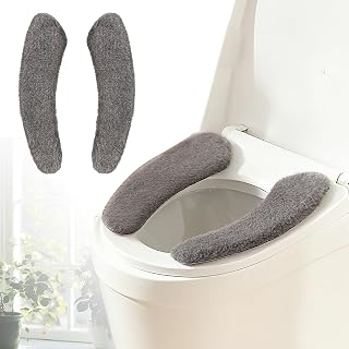 Plush Toilet Seat Cover Pads - Washable Warm Cushion, Soft Bathroom Warmer Mat - Universal Self Adhesive Design (Grey)