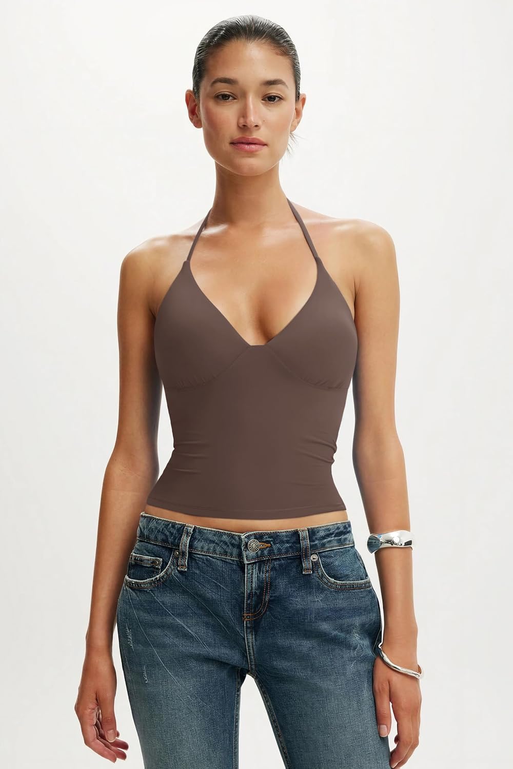 Women Double Lined Halter Tank Top Summer Padded Going Out Tops Sleeveless Basic Shirts image 3