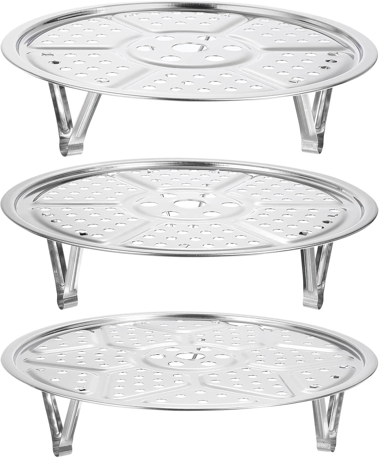 uxcell 4pcs Stainless Steel Steamer Rack with Stand, 7.9 Inches/8.6 Inches/9.5 Inches/10.2 Inches Pot Steaming Tray for Steamer Cookware Instant Pressure Cooker