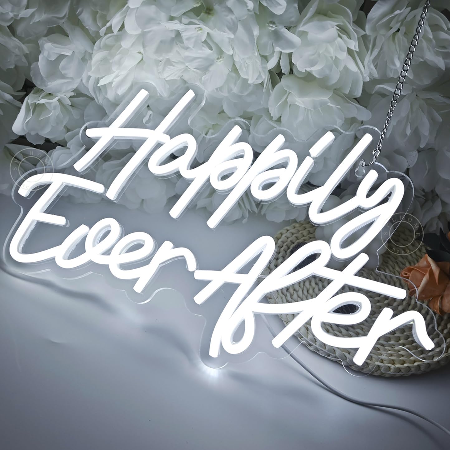 SYLHOME Happily Ever After LED Neon Light Sign Wedding Party Birthday Neon Art Wall Sign Decor USB Bedroom Home Bar Pub Decor Night Light 5V Cold White 15.8"X9.2"