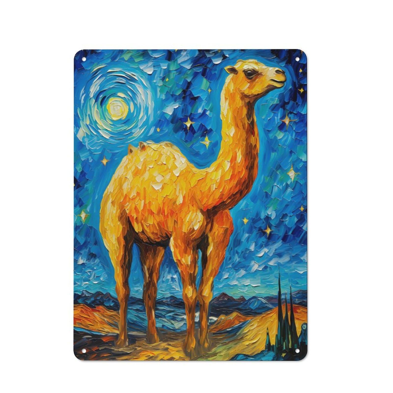 Junmoney The Starry Night Camel Tin Wall Plaque 40X30cm With For Kitchen Or Home Bar, Suited To Kitchen Decor Lovers