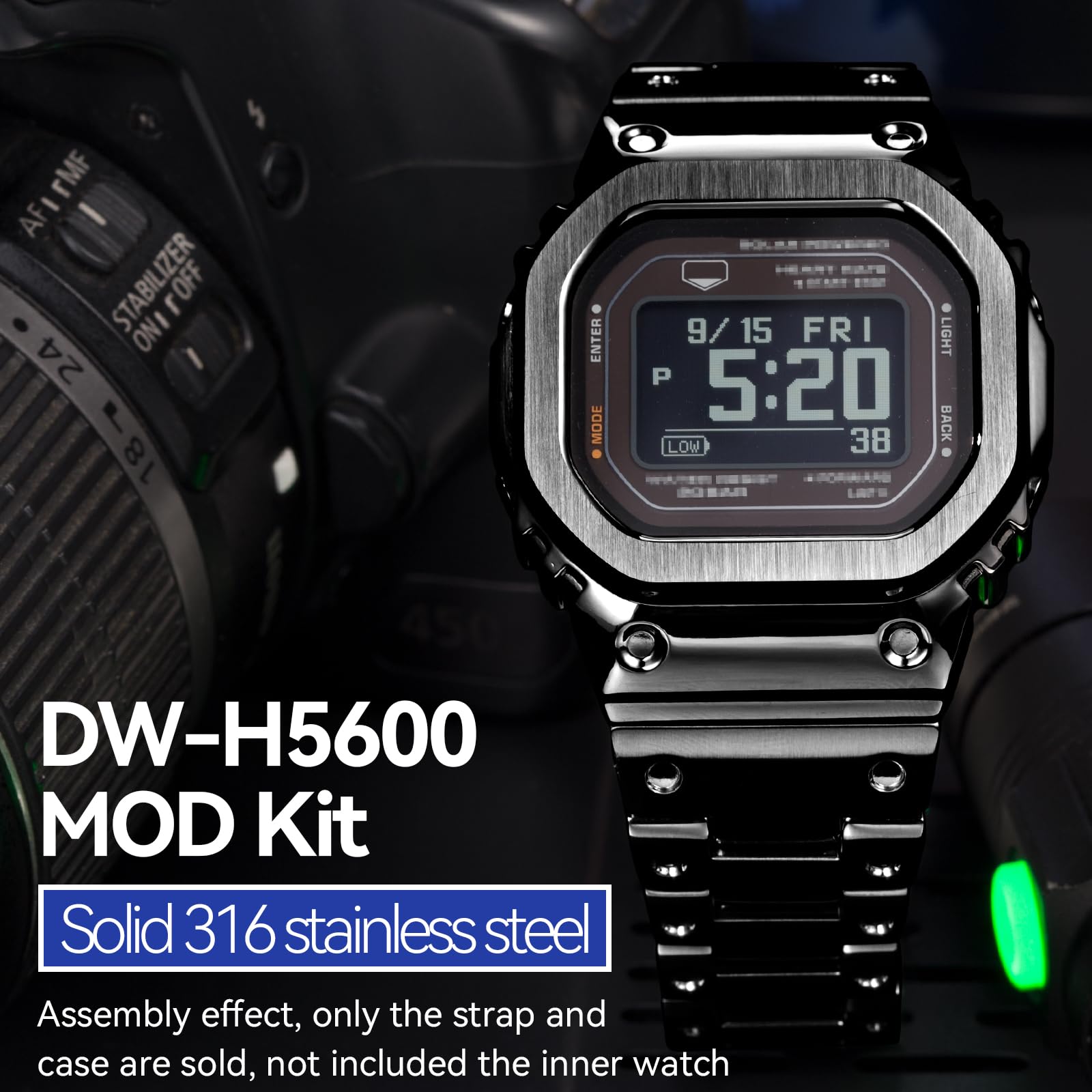 MOD Kit Uhrenarmband und Uhrengehäuse für DW-H5600 für Herren aus Edelstahl 316, Kompatibel mit Casio für G-SHOCK Armbänder und Uhr Hülle aus Metall