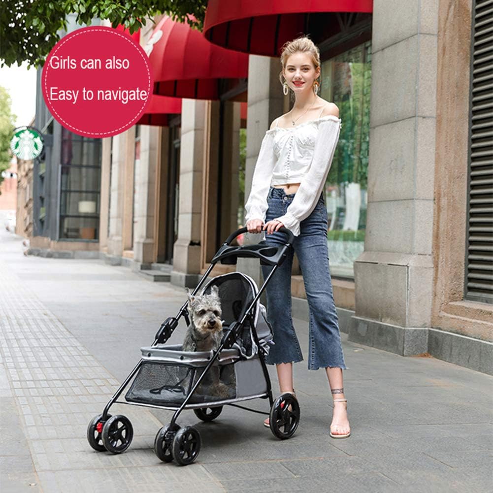 Large Field of Vision Pet Stroller Suitable for Travel for Cats/Dogs Ceiling Detachable Pet Travel Stroller Red (Purple)