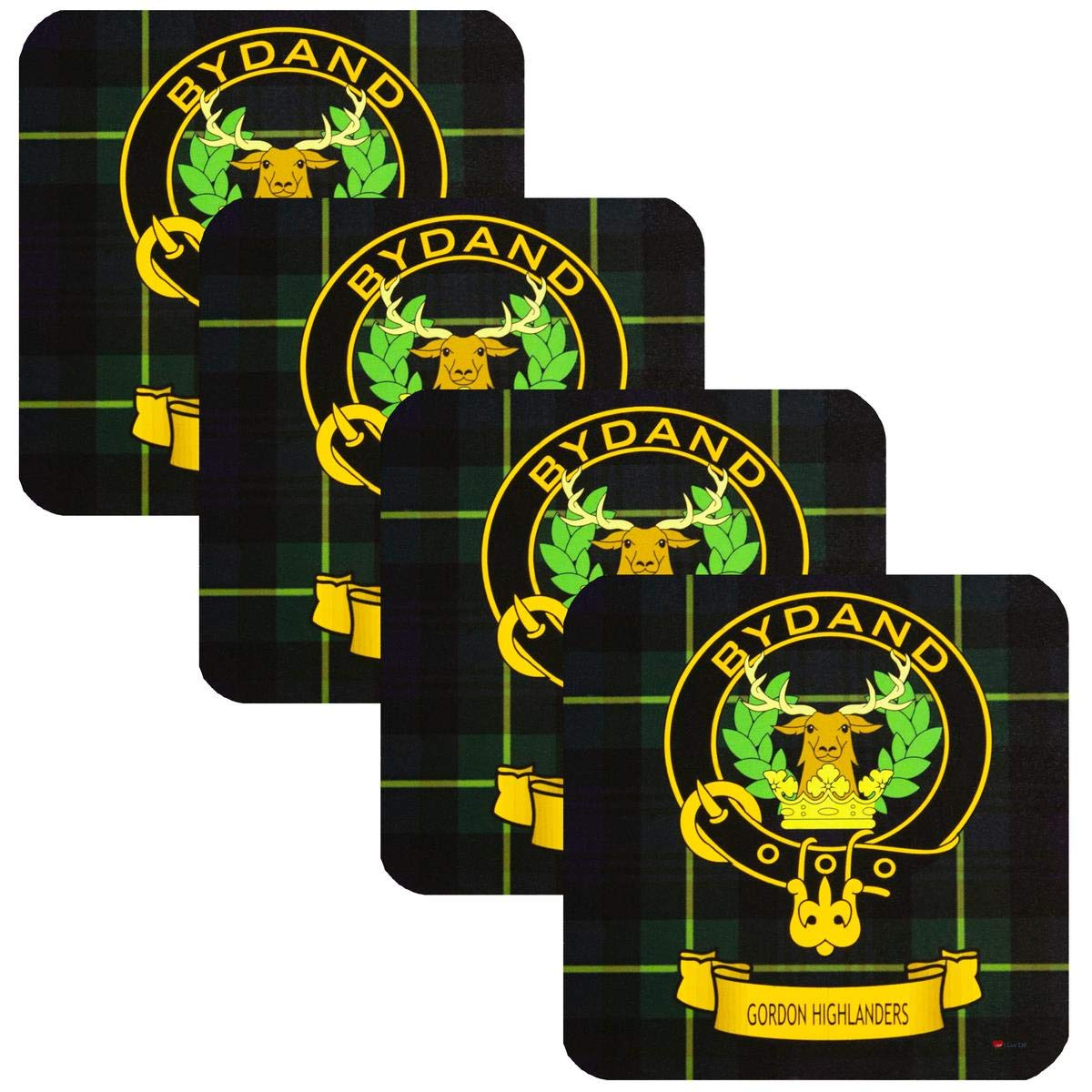 I Luv Ltd Gordon Highlanders Square Coasters Scottish Clan Crest Set Of 4 From Scotland