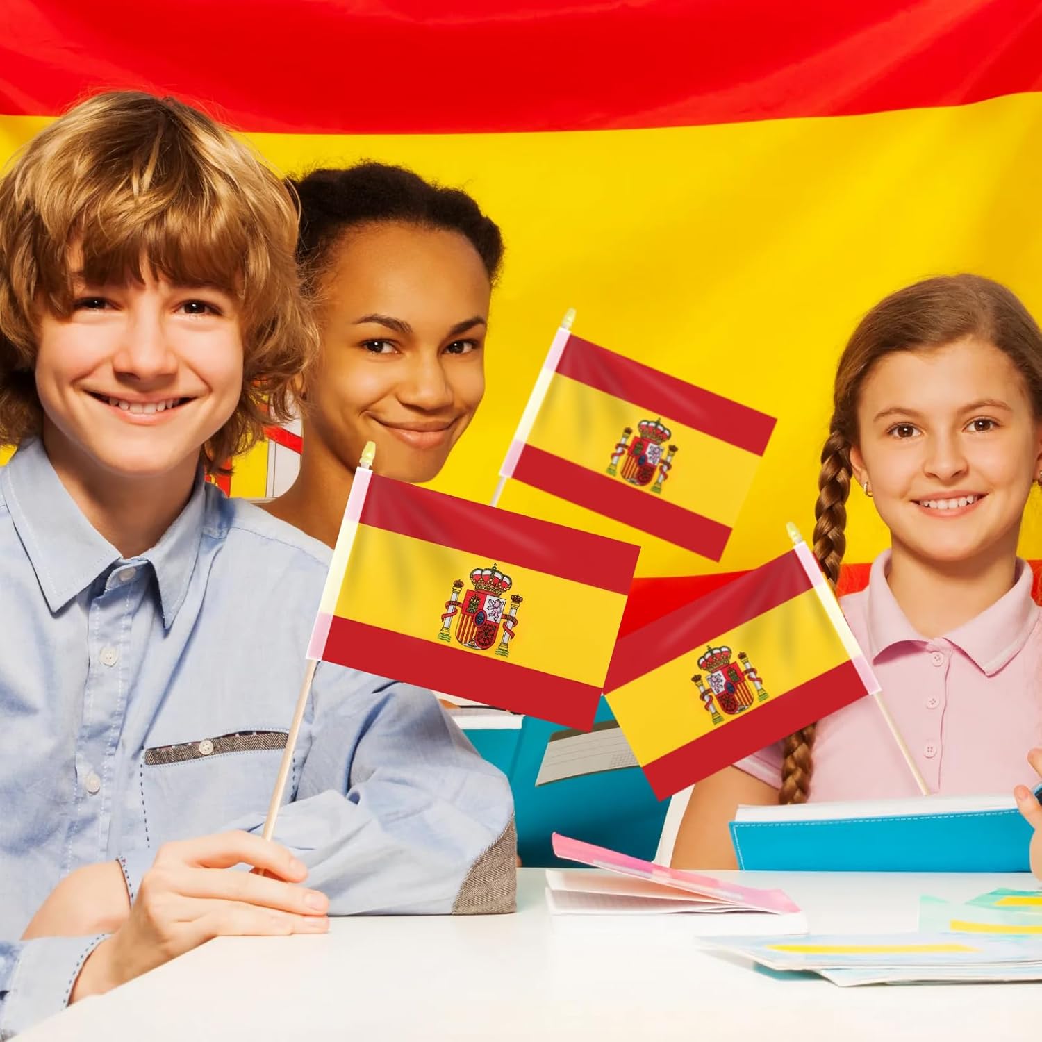 Pack of 20, Handheld Spain Flags 5x8 Inch – Small Spanish Flags on Wooden Sticks with Gold Spear Top, Mini Spain Country Flags for Parades, National Day, Festivals, and Hispanic Heritage Decorations - Image 7