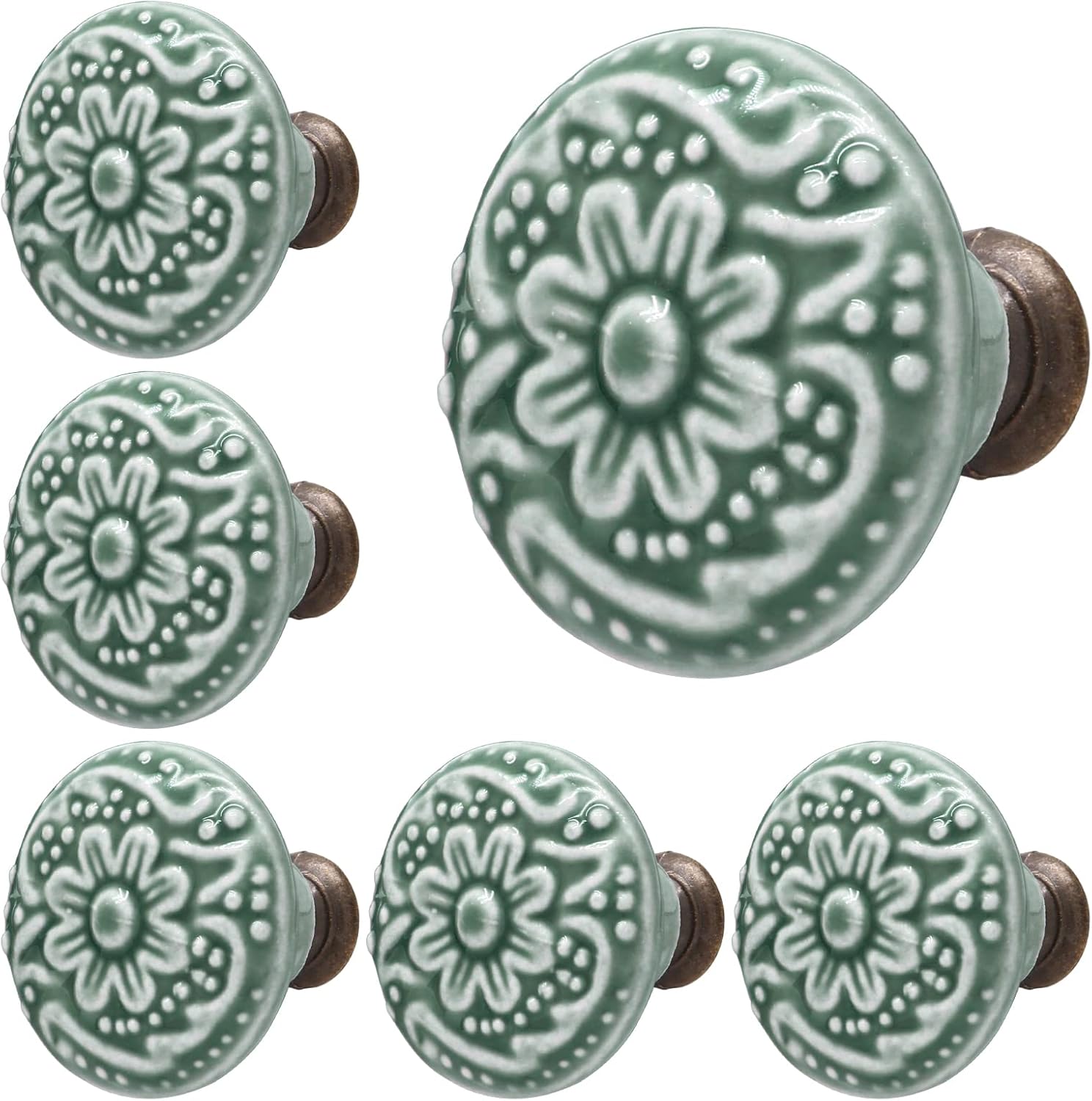 Piutouyar Green Ceramic knobs, Kitchen Knobs, Retro Dresser