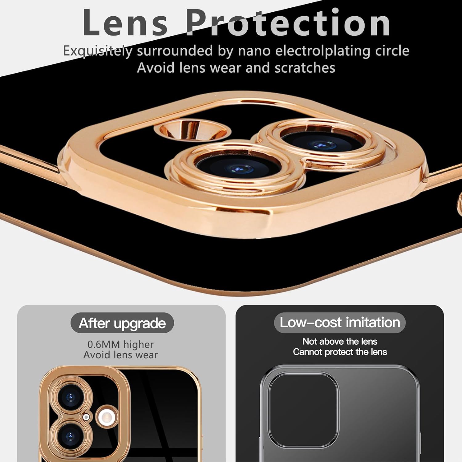 Lafunda Designed for iPhone 16 Plus Case Cute, Luxury Plating for Women Girls Gold Edge Soft TPU Bumper Cover with Camera Protection Shockproof Silicone Phone Case for iPhone 16 Plus, Black - Image 3