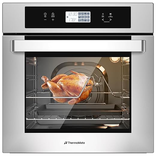 24" Electric Wall Oven, ThermoMate 2.6 Cu.Ft. Built-in Wall Oven with 12 Functions, 3100W Convection Ovens, Sensor Touch Control, Safety Lock, Stainless Steel, ETL Certified