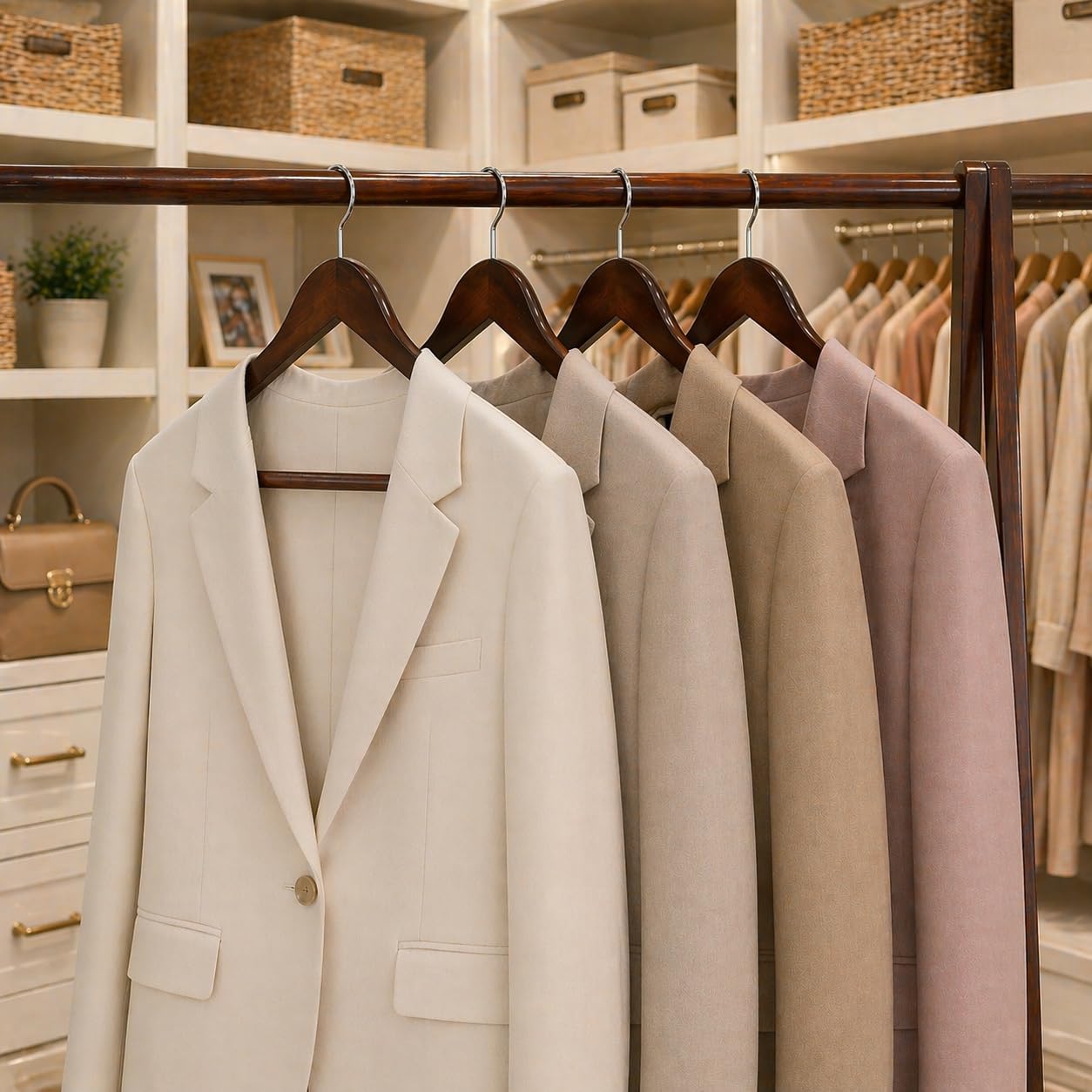 GCROS Luxury Wooden Hangers with Non-Slip Pants Bar, 20 Pack Solid Lotus Wood in Natural Finish, 360° Swivel Hook, Heavy-Duty Suit & Coat Hangers for a Neat, Elevated Closet