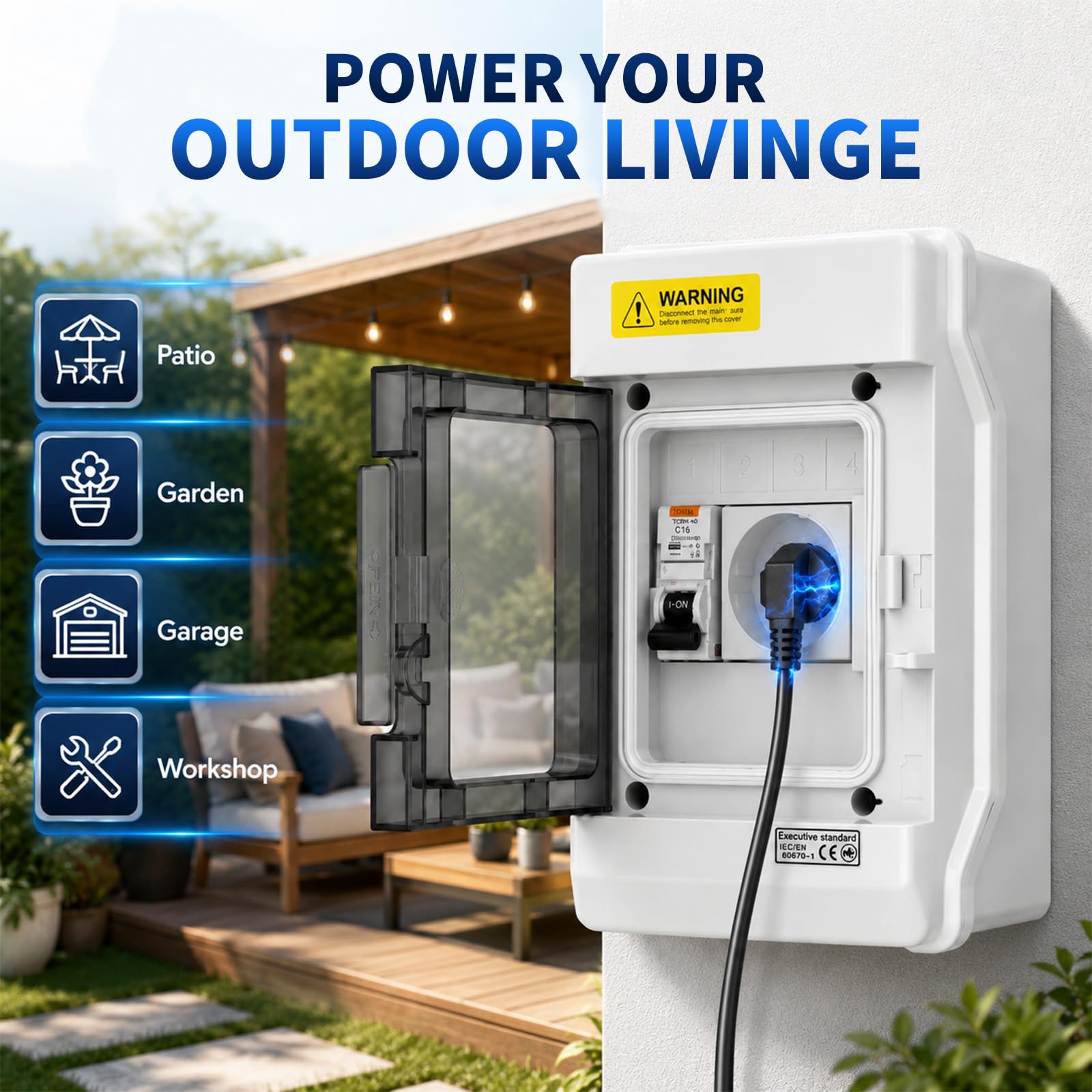 Coffret électrique 16A 230V avec Disjoncteur Différentiel, étanche IP66