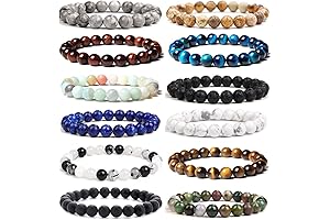 12 Pcs 8mm Gemstones Beaded Bracelets for Men Women