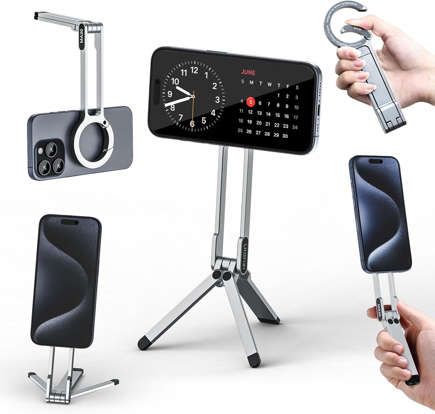 ULANZI MA30 Magnetic Phone Tripod Stand for iPhone – Aluminium Maglock Smartphone Mini Tripod Pocket Cell Phone Stand Strong Magnet Quick Mount Compatible with iPhone 16 15 14 13 12 Series, Silver