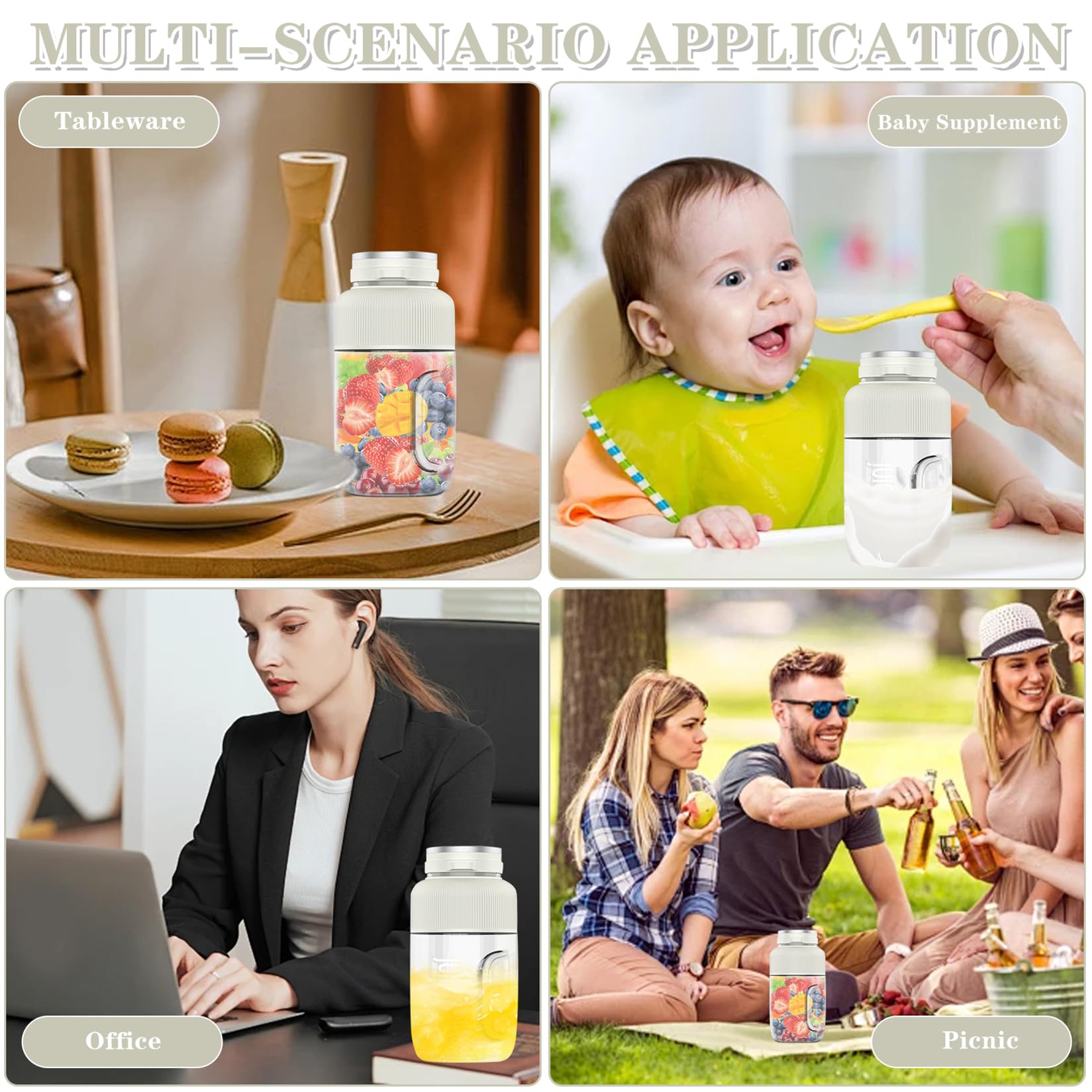 Elektrischer Tragbarer Mixer für Smoothies und Shakes,USB mit 6 Klingen für Saft Shake Smoothie und Babynahrung für Familie Outdoor Reisen für Saft, Babynahrung, Reisen, BPA-Free (Grün & Weiß)