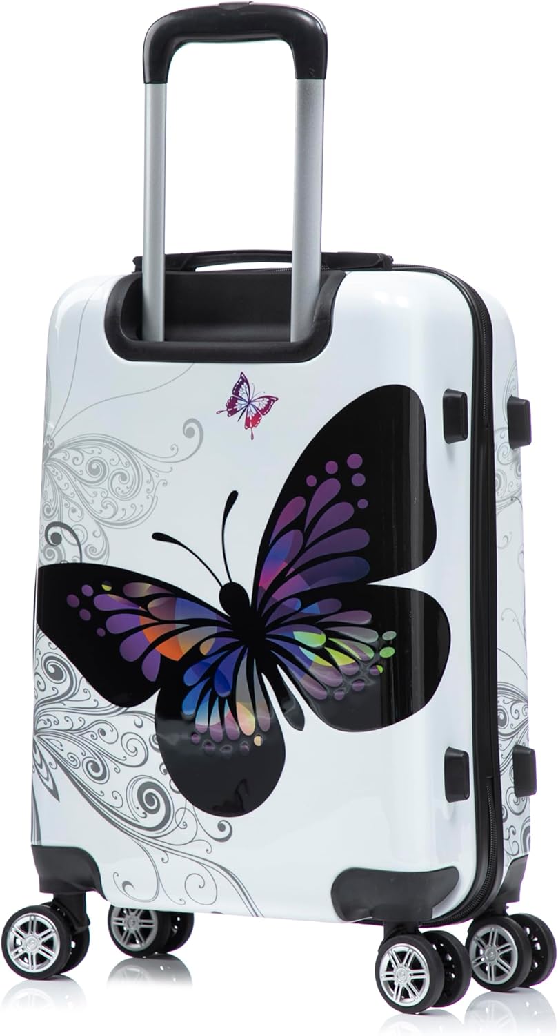 InUSA Butterfly Print Luggage with Spinner Wheels | Durable Lightweight Hardside Suitcase | Travel Bag with Handle and Trolley | 20 Inch Carry-On Spinner Luggage