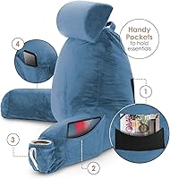 Vista 87 de Nestl Reading Pillow with Portable Laptop Lap Desk - Shredded Memory Foam Back Support Pillow for Sitting Up in Bed and Couch Rest Pillows with Navy
