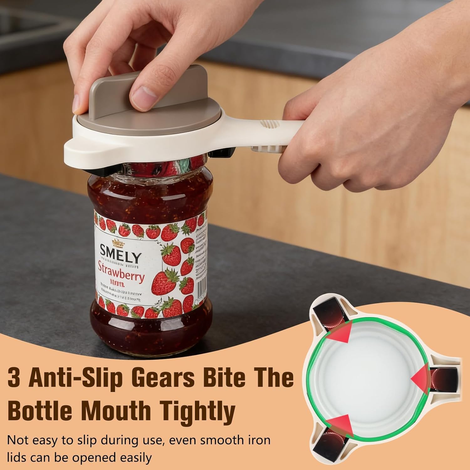 2026 New 4 in 1 Multifunctional Adjustable Jar Bottle Opener, Effortless Lid Opener with Extended Non-Slip Handle for Effortless Jar Lid Remover for Jars, Cans, and Bottles (Beige*2)