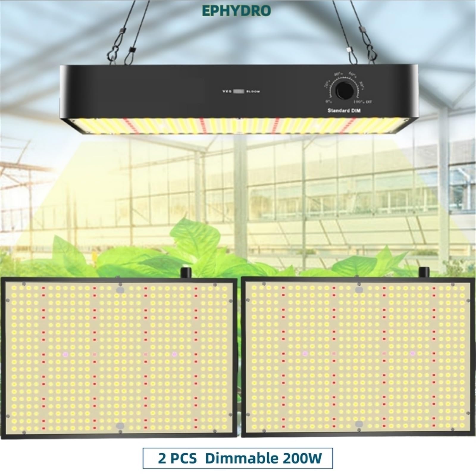 200W LED Roślinna lampa wzrostu, Pełne spektrum Solar Wbudowany wentylator chłodzący, Nadaje się do stosowania wewnątrz,Oszczędność Energii