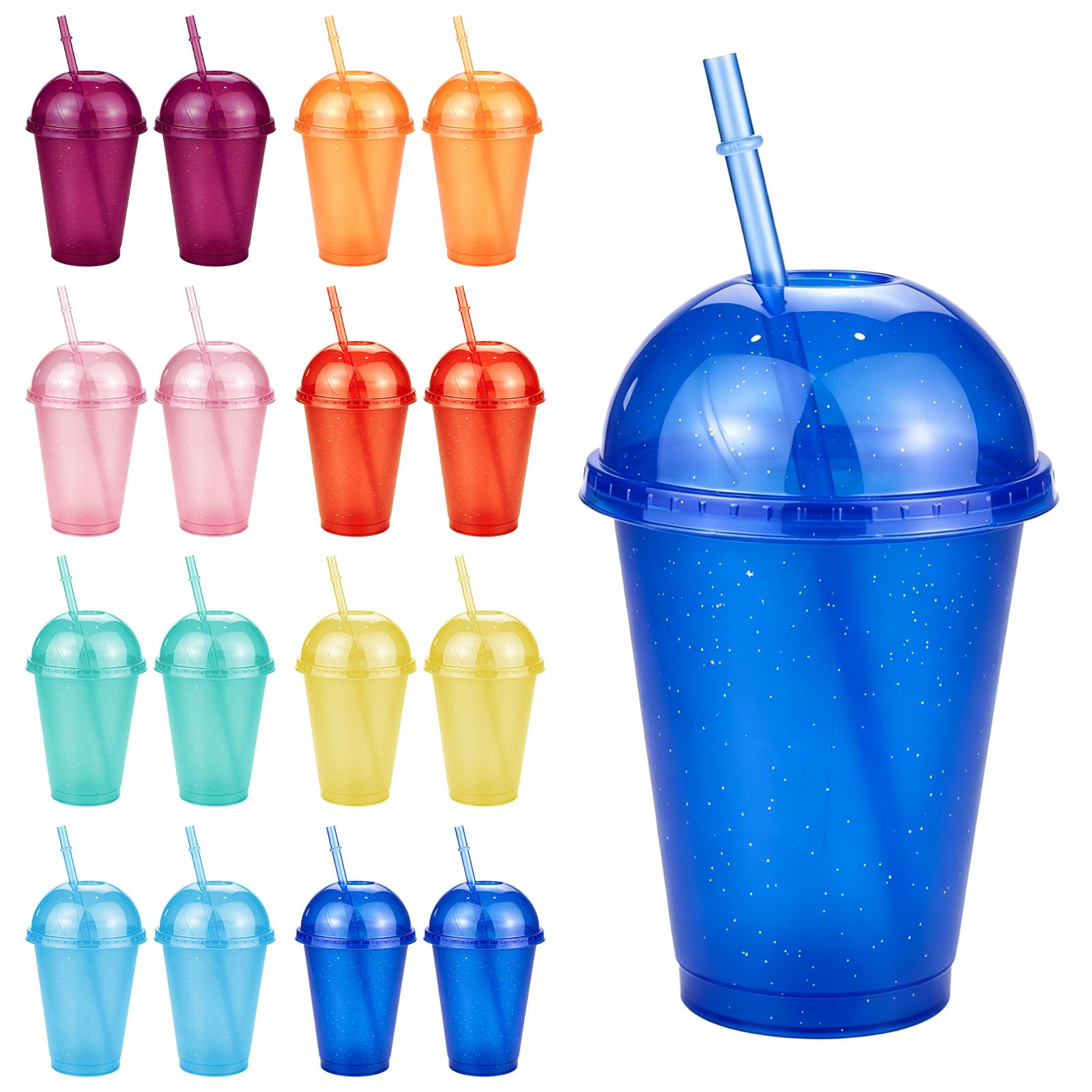 RAINPOP Iced Water Cups with Lids & Straws - 16Pcs 16oz Smoothie Cups Cold Drinking Tumblers Plastic Tumbler Set Reusable Plastic Cup, Slushie Cup Coffee Slushy Drinking Cup Party Cups — image 1