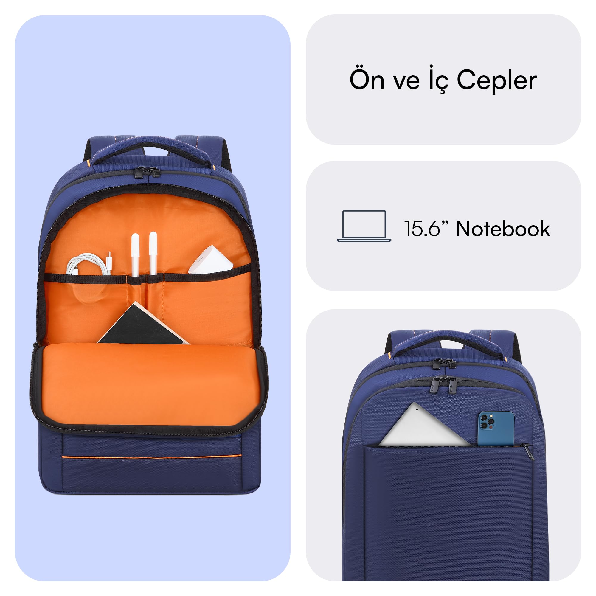 Mack Office MCC-006BL 15.6 inç Laptop Sırt Çantası, Mackbook Sırt Çantası, Bilgisayar ve Notebook Çantası, Kadın Erkek Bilgisayar İş Çantası, Üniversite Okul Çantası, Lacivert