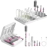 Vista 8 de Cepillo eléctrico para biberones con soporte, limpiador automático de acero inoxidable con mango de extensión, esponja, limpiador de agua