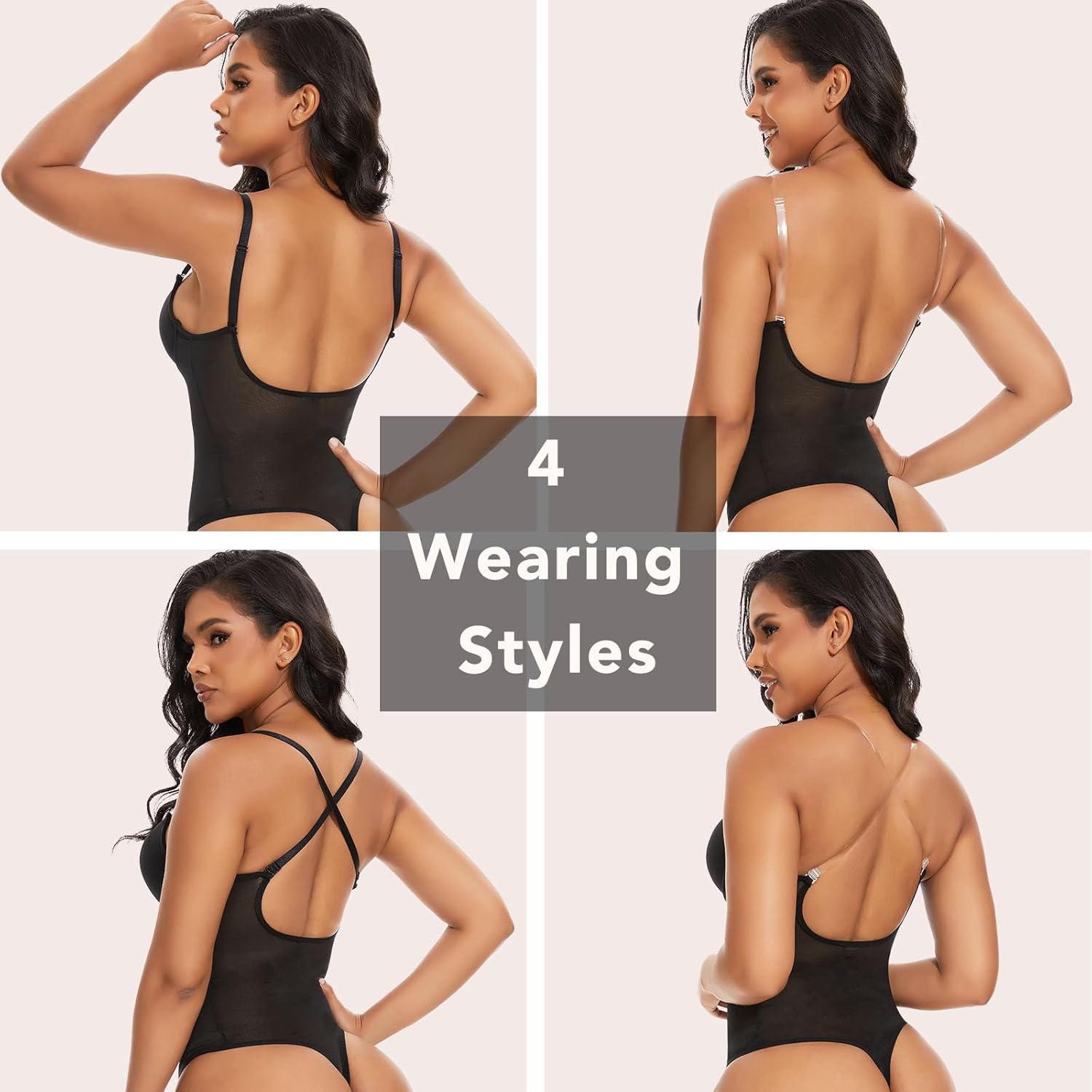 SHAPERIN Women's Deep V Neck Backless Body Shaper Bra Faja Plunge Low Back Thong Shapewear Tummy Control Bodysuit - Image 5