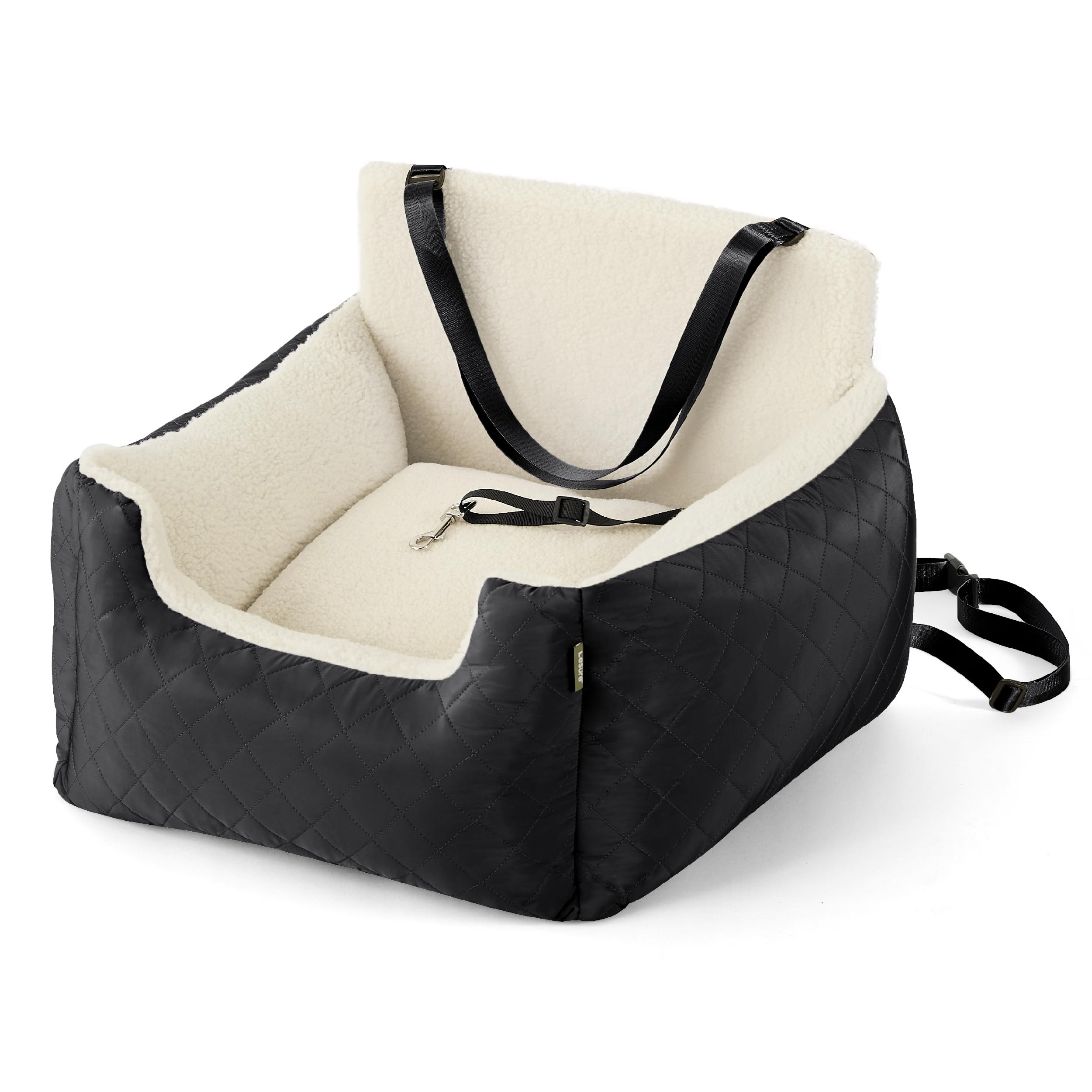 Lesure Small Dog Car Seat - Waterproof Dog Booster Seat, Puppy Car Bed With Clip-On Leash for Pet Travel Carrier Bed, 54.5x49.5x38cm, Black — view 7