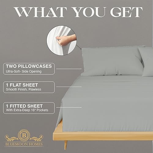 Miniatura 13 de Bluemoon Homes Sábanas de algodón egipcio tamaño Queen con bolsillo profundo, 100% algodón egipcio de 800 hilos, 4 piezas, sábanas de algodón