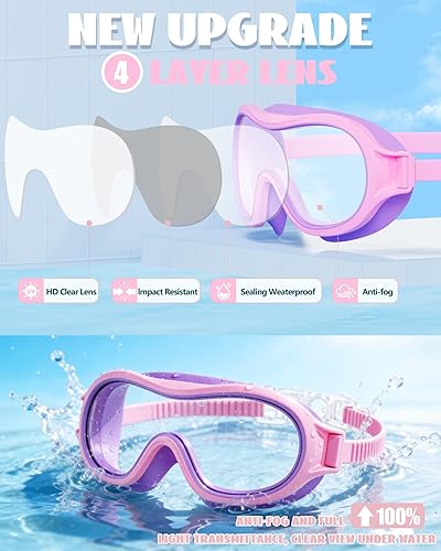 Miniatura 7 de Aegend 2 Pack Swim goggles for Kids 3-15, Anti-Fog Anti-UV Wide Vision Waterproof, No leak Swimming goggles for Boys Girls