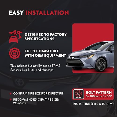 Miniatura 5 de Toyota Corolla - Agarradera de rueda de acero, 15" 5, rin de acero de 15X6 pulgadas