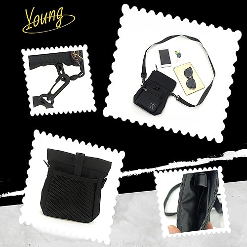 Miniatura 3 de Foldable Top Black Nylon Sling Bag with Back Mesh Pocket Versatile Crossbody Phone Pouch - Unisex Design