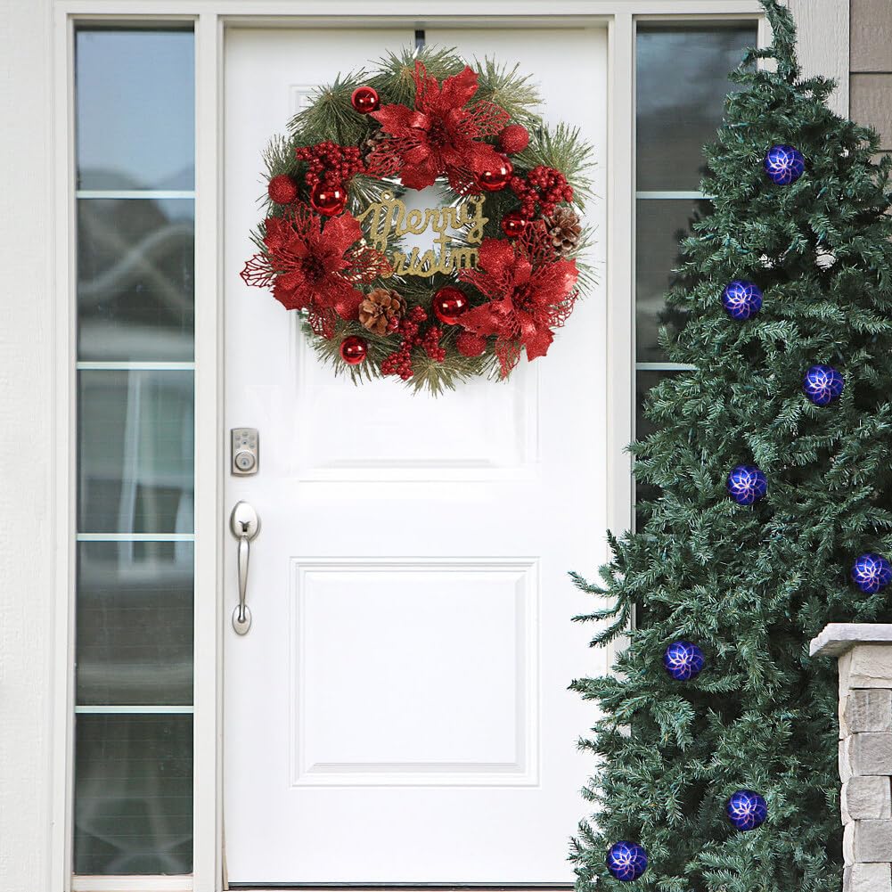 Couronne De Noël 18 Pouces Avec Père Noël - Décoration De Porte Ou Cheminée - Résistante Aux Intempéries