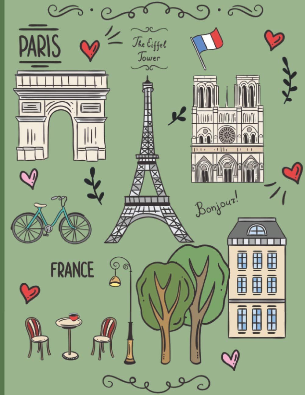 French Ruled Notebook, City: Paris Green Color: Seyes ruled paper/Grid paper/Grands Carreaux. Large format 8.5"x11" 109 Pages. For students, college. ... writting letters, handwriting, calligrapgy
