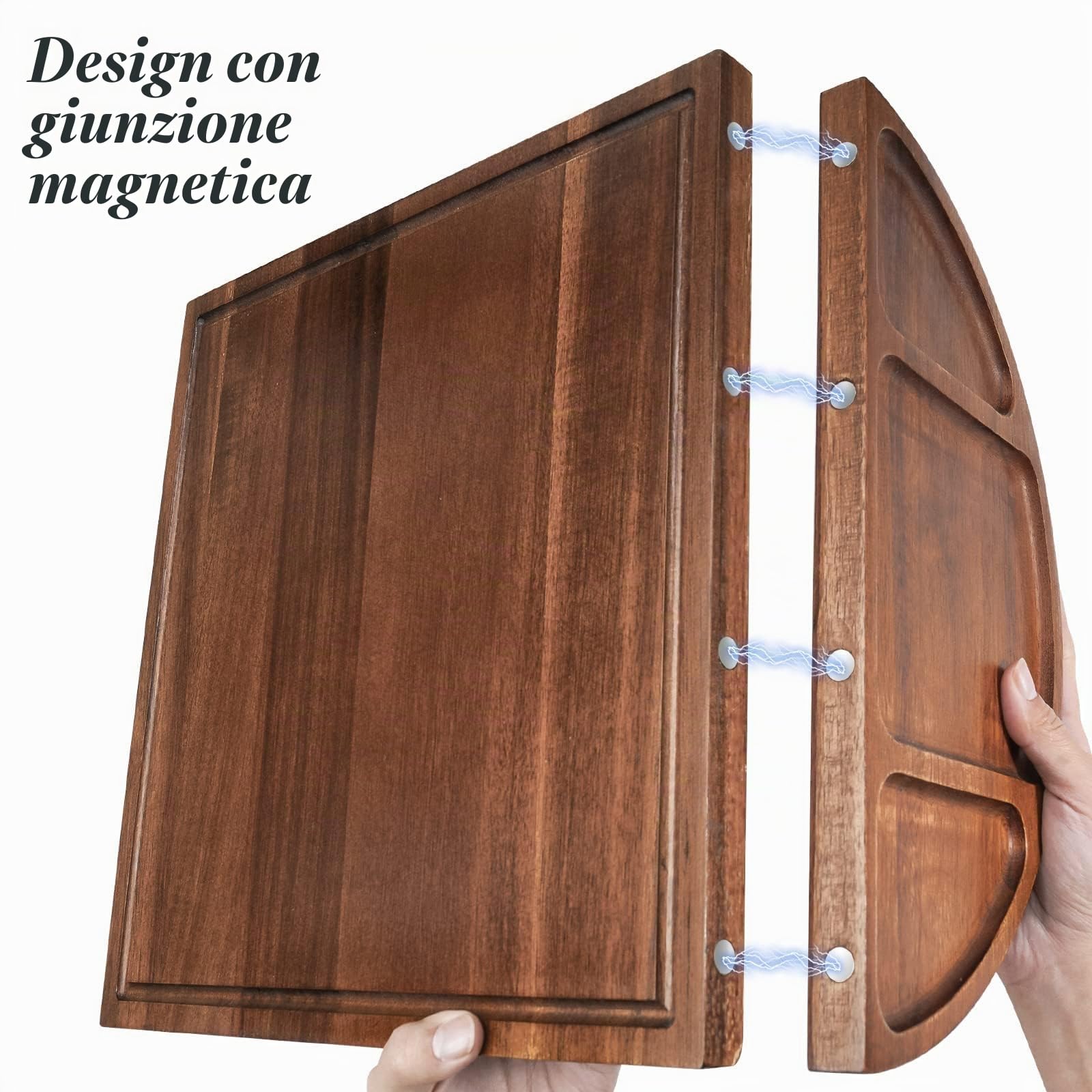 YUANQIAN Tagliere magnetico in legno di acacia, grande 66 cm x 33 cm, tagliere per formaggi per intrattenere, bellissimo set di tagliere per salumi semicircolare in legno di Natale personalizzato