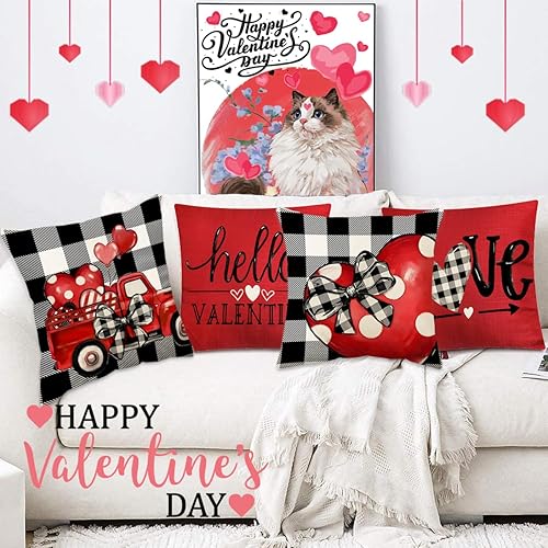 Miniatura 2 de TaHLga Juego de 4 fundas de almohada para el día de San Valentín para sofá y silla, fundas de almohada de camión de amor de 18 x 18 pulgadas, fundas
