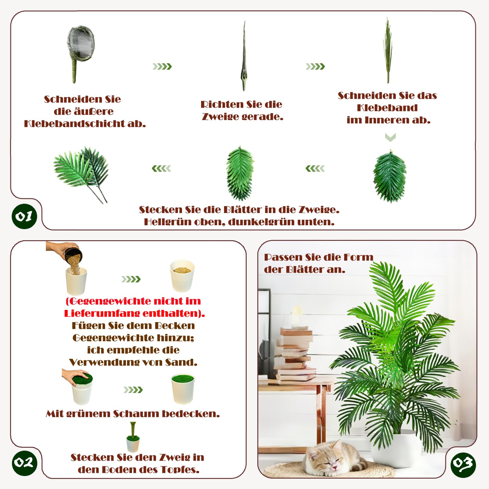 Kunstpflanze Groß Palme Kunstbaum，120cm Hoch 24 Zweige Tropische Aesthetic Deko Schlafzimmer Badezimmer außenbereich Büro Garten Hochzeit Party Deco (Areca Palm-D24-1P, 120x 70 cm)